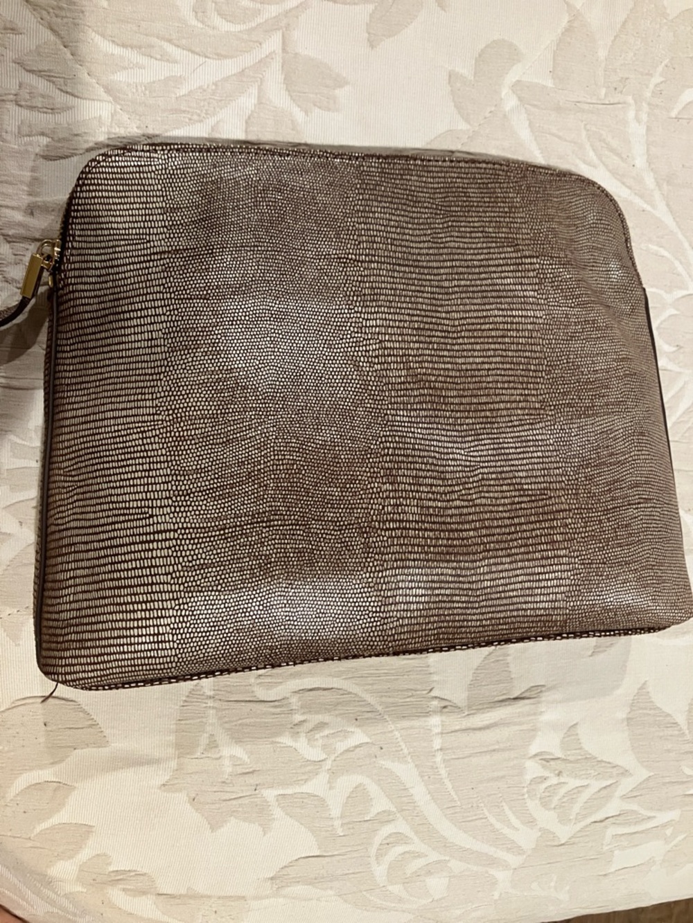 India Hicks Textured Metallic Bronze Zip Pouch